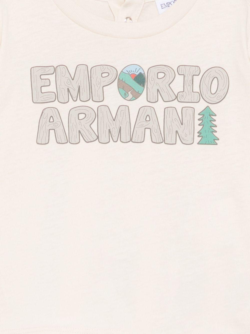 T-shirt per neonato Emporio Armani Kids beige con stampa logo - Rubino Kids