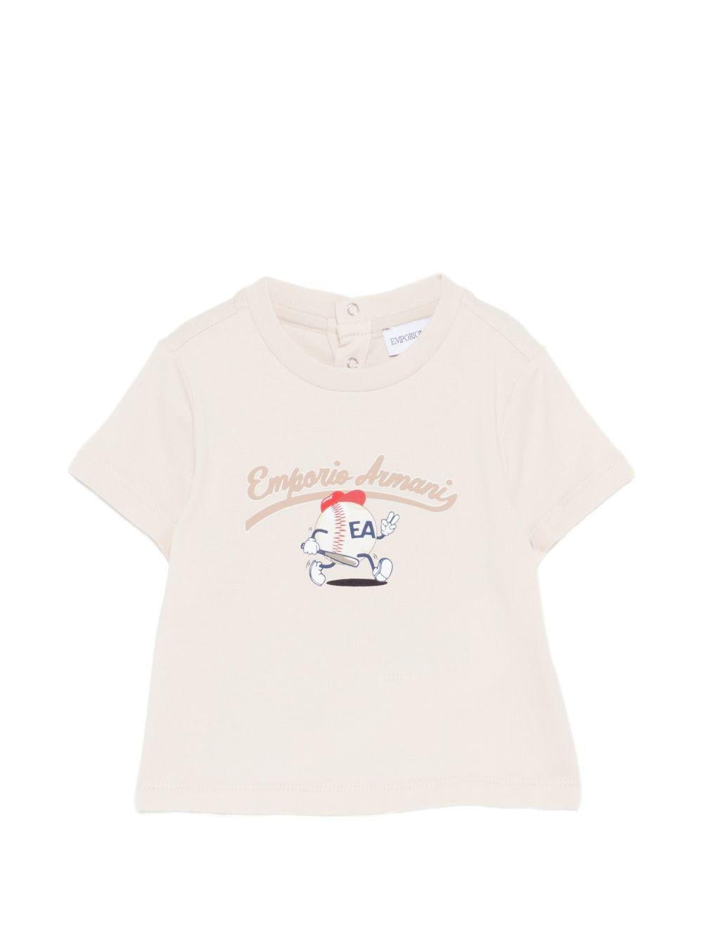 T-shirt per neonato Emporio Armani Kids beige con stampa pallina da tennis - Rubino Kids