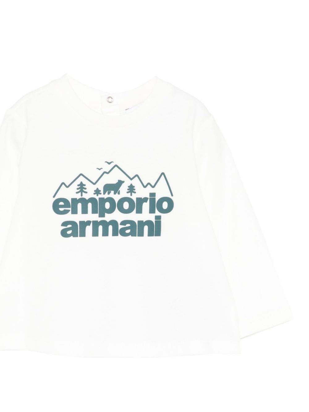 T-shirt per neonato Emporio Armani Kids bianca con logo montagna - Rubino Kids