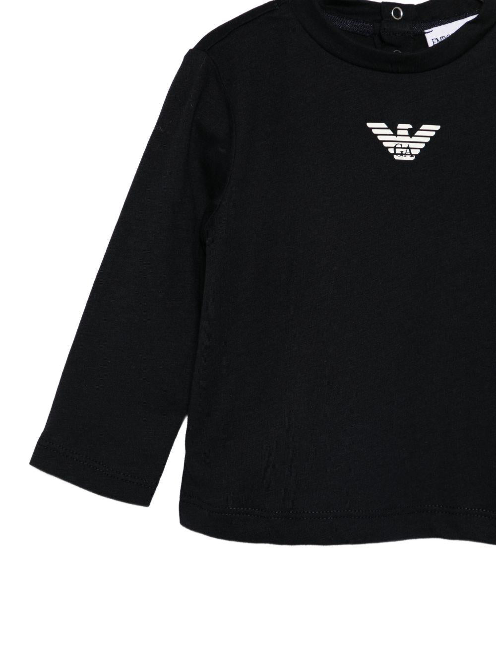 T-shirt per neonato Emporio Armani Kids blu con logo Aquila sul davanti - Rubino Kids