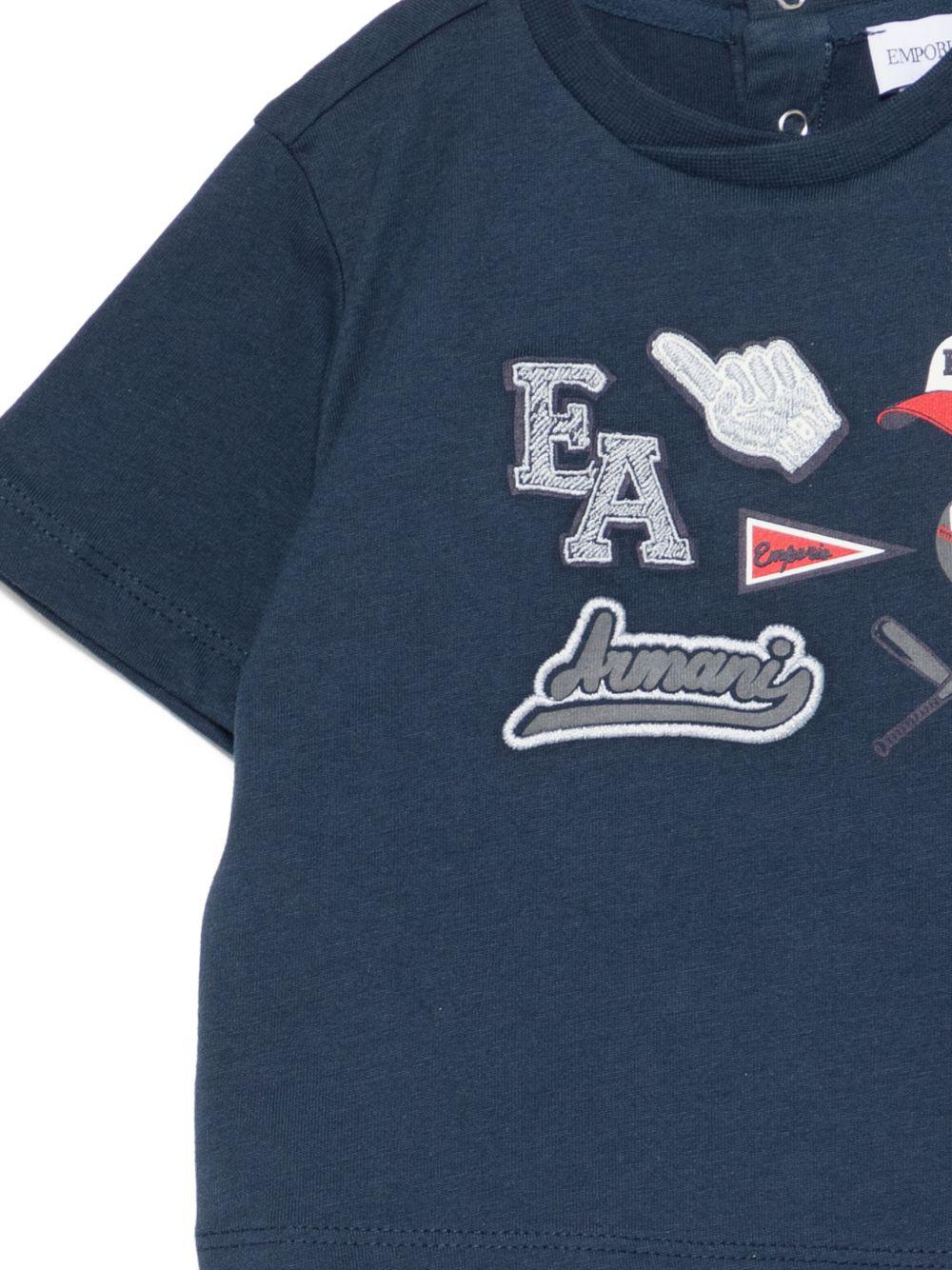 T-shirt per neonato Emporio Armani Kids blu con stampa grafica sul davanti - Rubino Kids