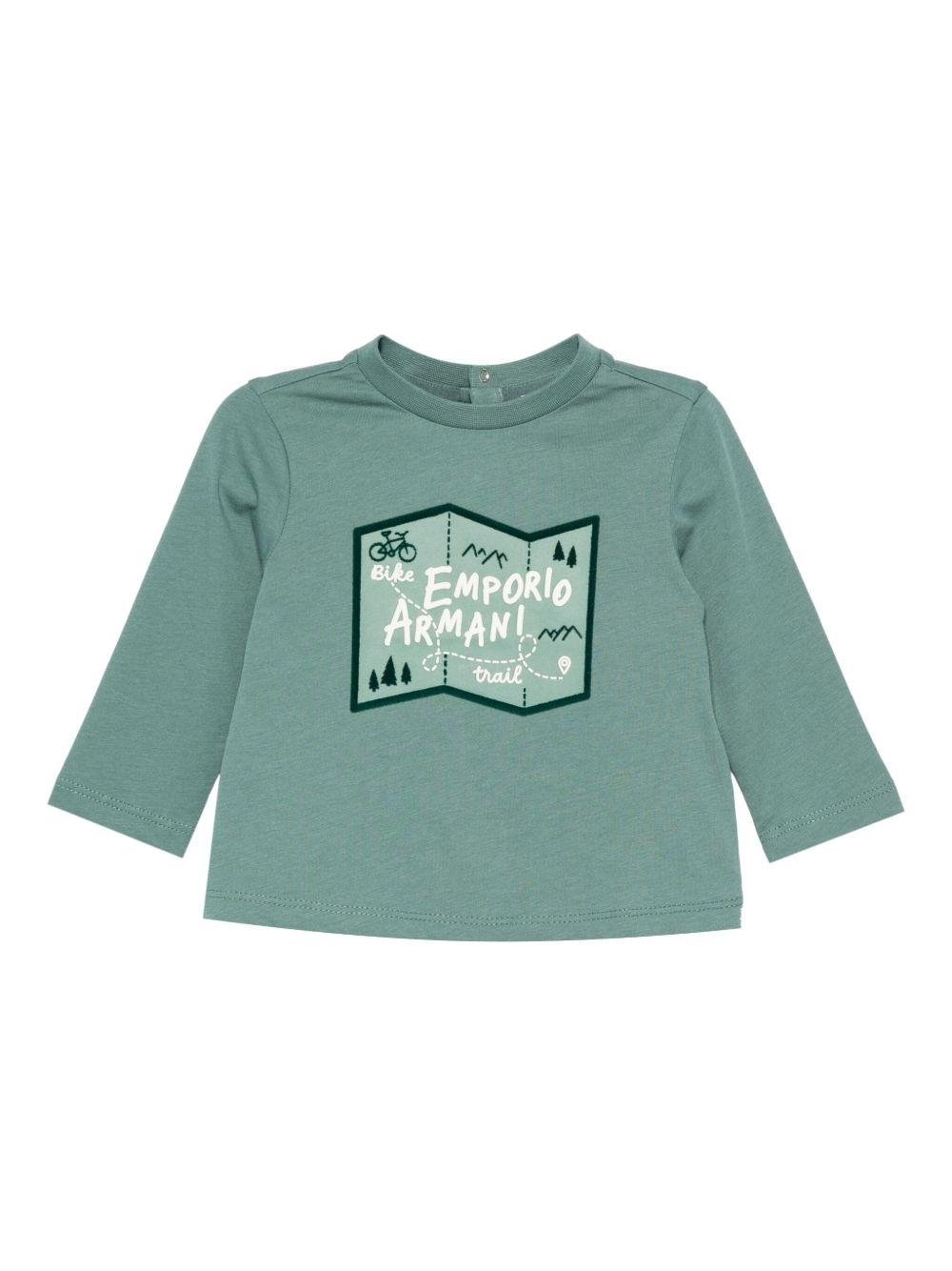 T-shirt per neonato Emporio Armani Kids verde con stampa mappa - Rubino Kids
