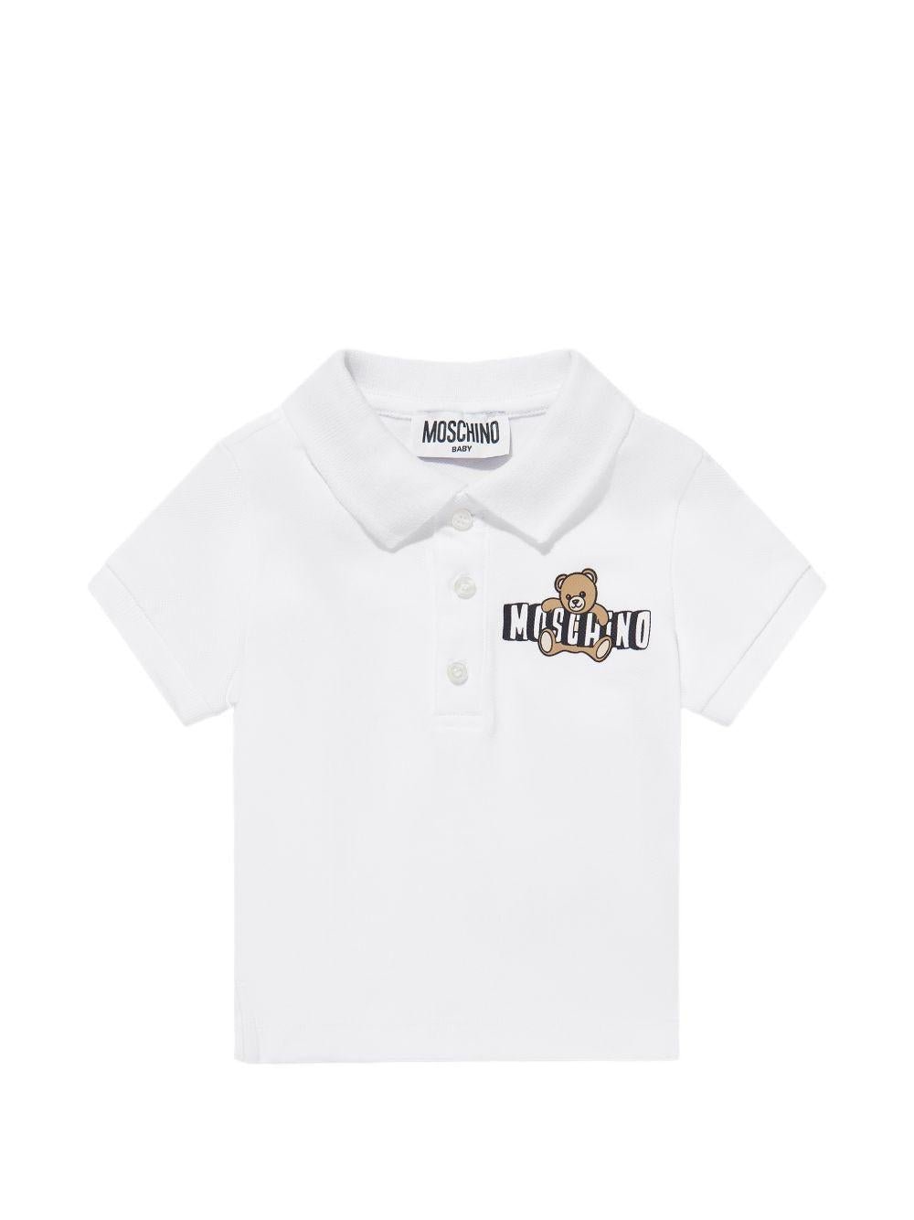 T-shirt per neonato Moschino Kids bianca con colletto stile polo - Rubino Kids