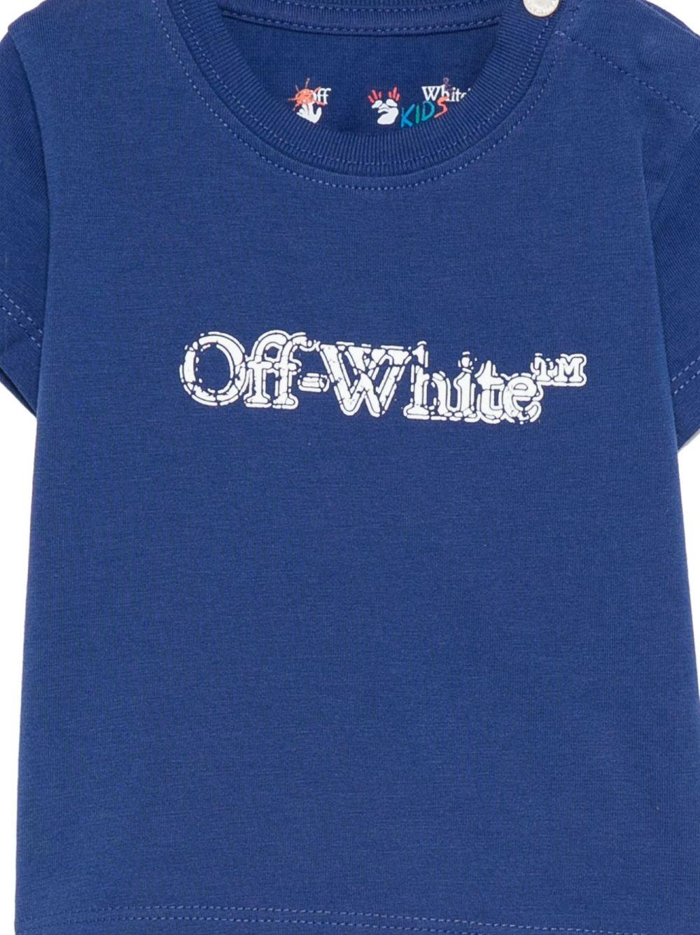 T-shirt per neonato Off - White Kids blu con logo stampato e orlo dritto - Rubino Kids