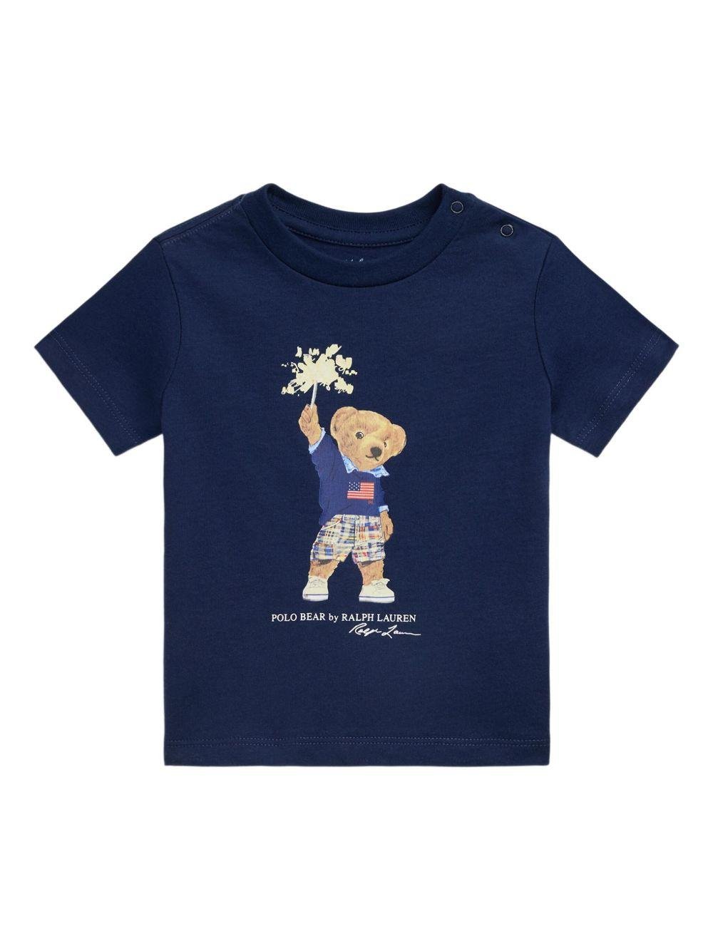 T-shirt per neonato POLO RALPH LAUREN KIDS blu con stampa Polo Bear - Rubino Kids