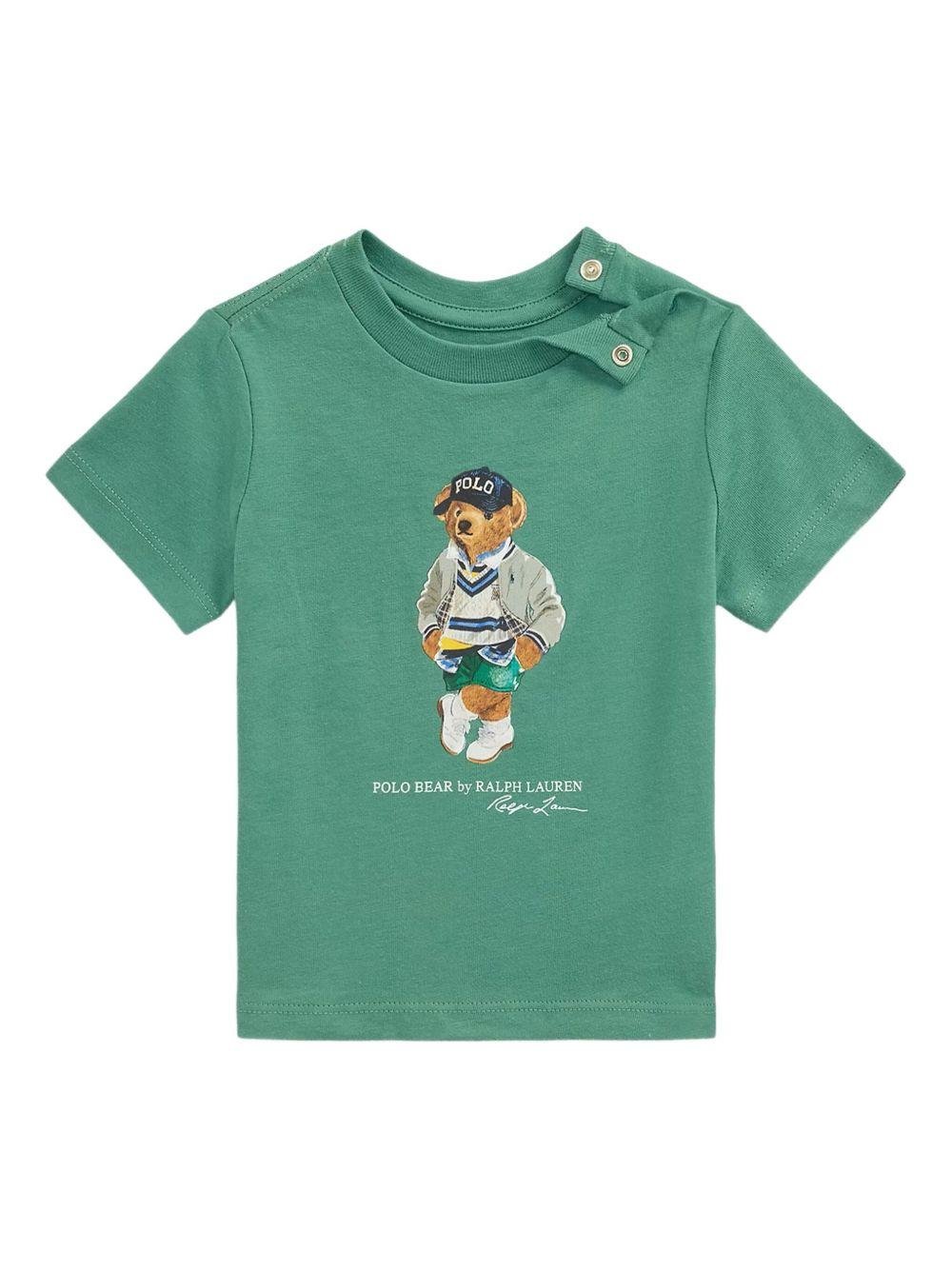 T-shirt per neonato POLO RALPH LAUREN Kids verde in cotone con stampa logo - Rubino Kids