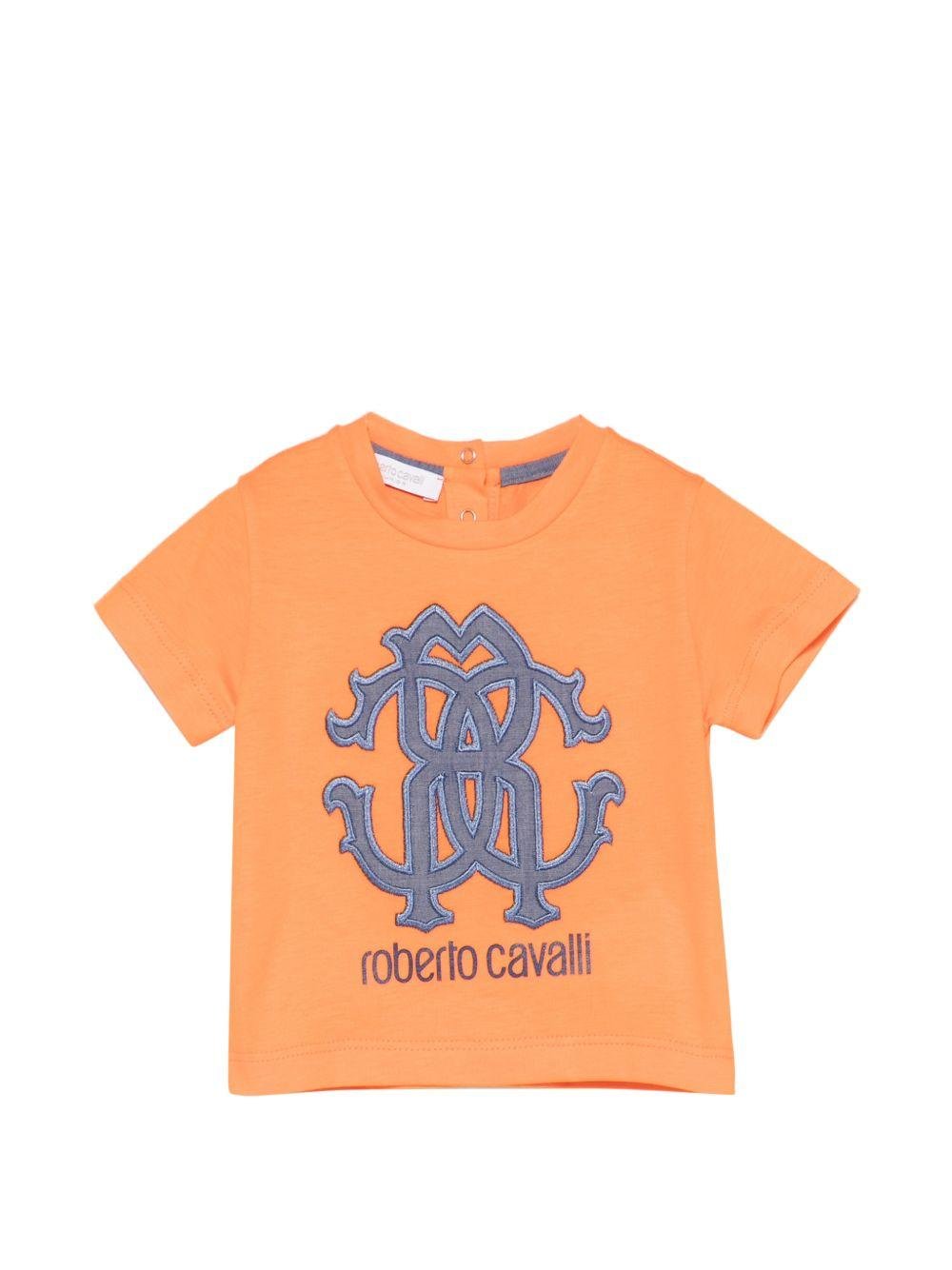 T-shirt per neonato Roberto Cavalli Kids arancione con logo sul davanti - Rubino Kids