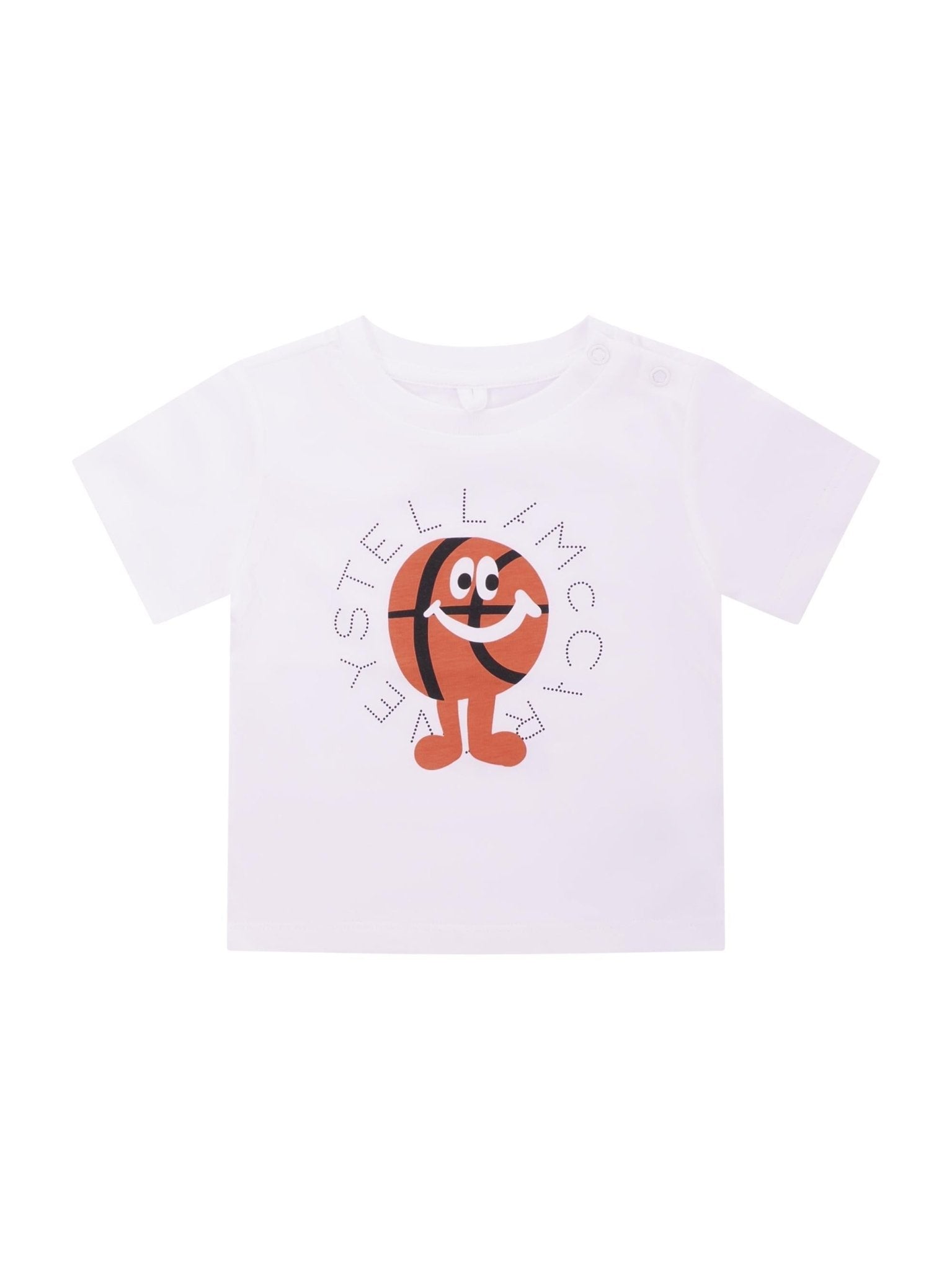T-shirt per neonato Stella McCartney Kids bianca con stampa palla da basket sul davanti - Rubino Kids