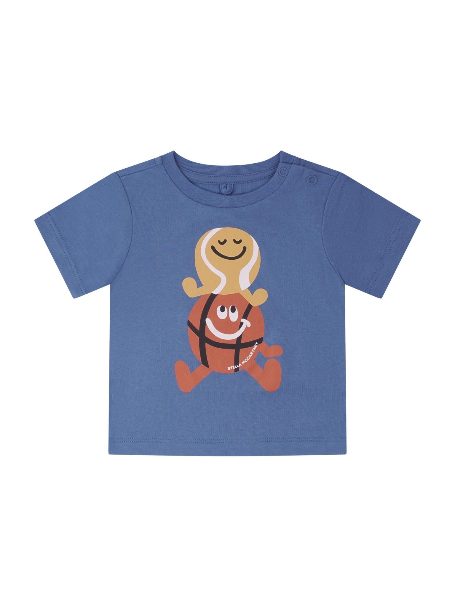T-shirt per neonato Stella McCartney Kids blu con stampa palline da tennis e basket - Rubino Kids