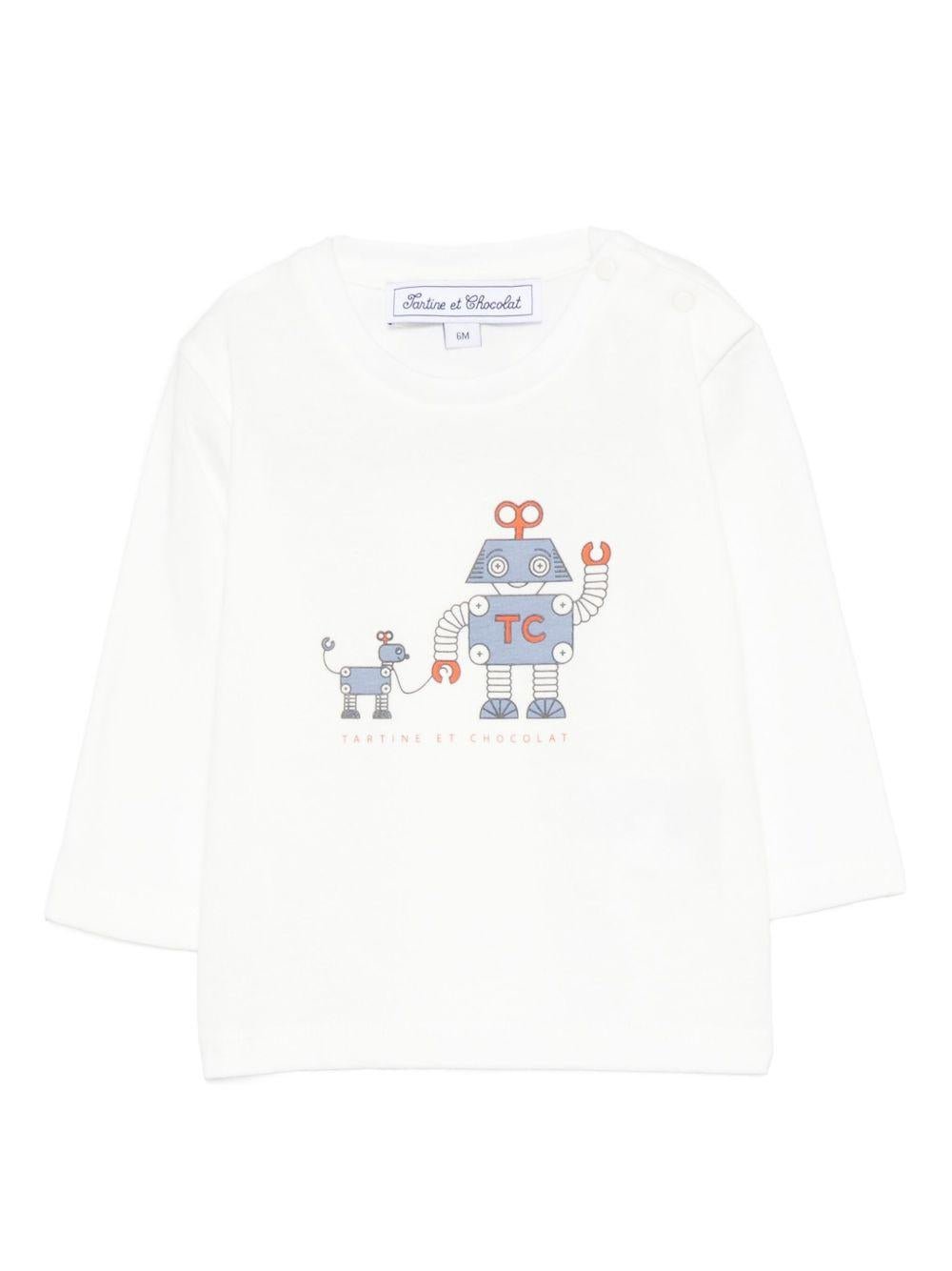 T-shirt per neonato Tartine Et Chocolat bianca con stampa grafica robot - Rubino Kids