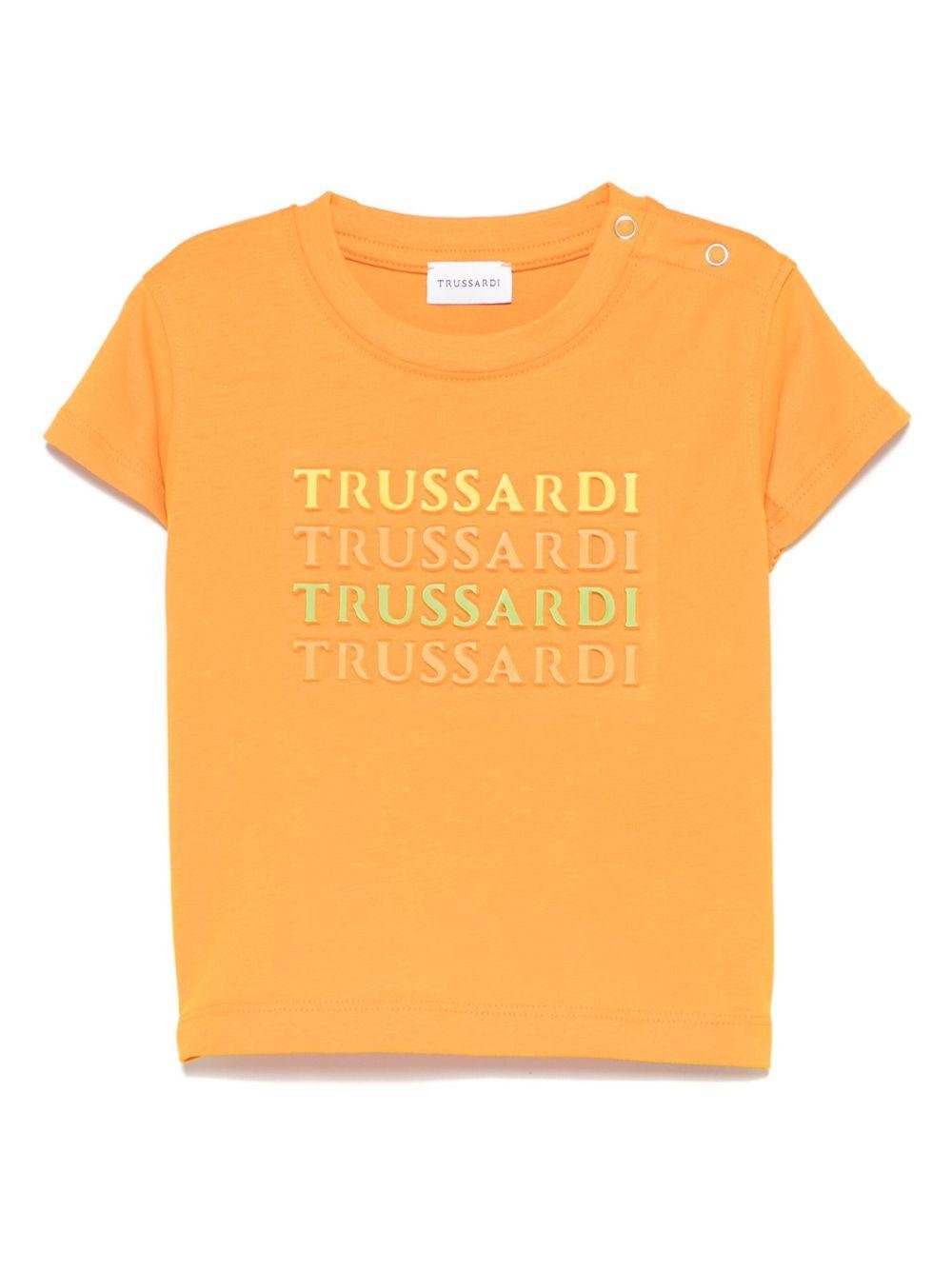 T-shirt per neonato Trussardi Junior arancione con logo goffrato e chiusura con bottoni a pressione sulla spalla - Rubino Kids
