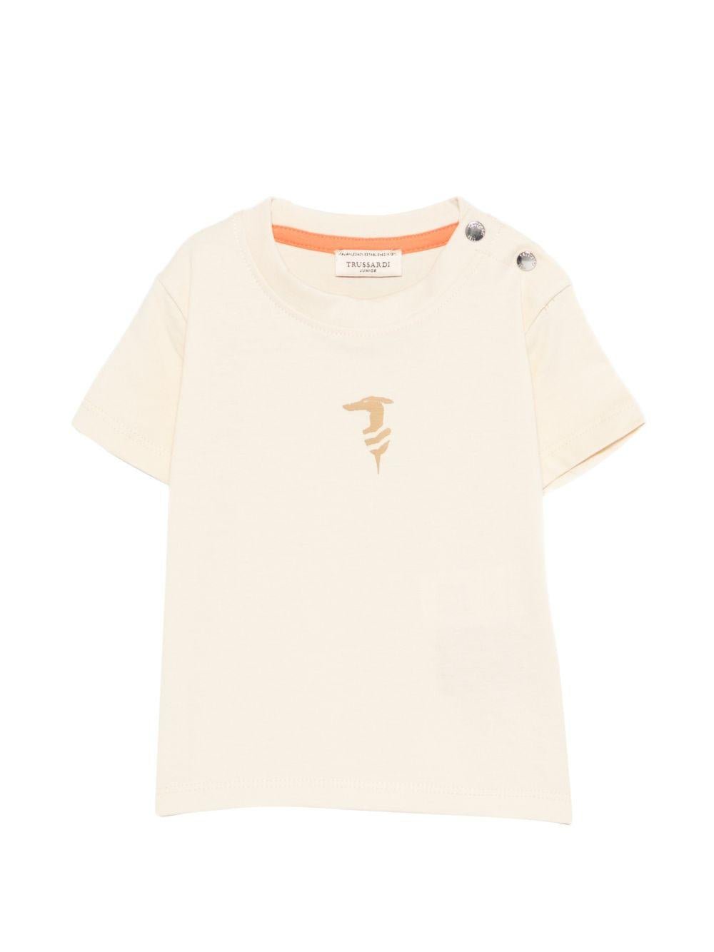 T-shirt per neonato Trussardi Junior beige con logo sul davanti - Rubino Kids