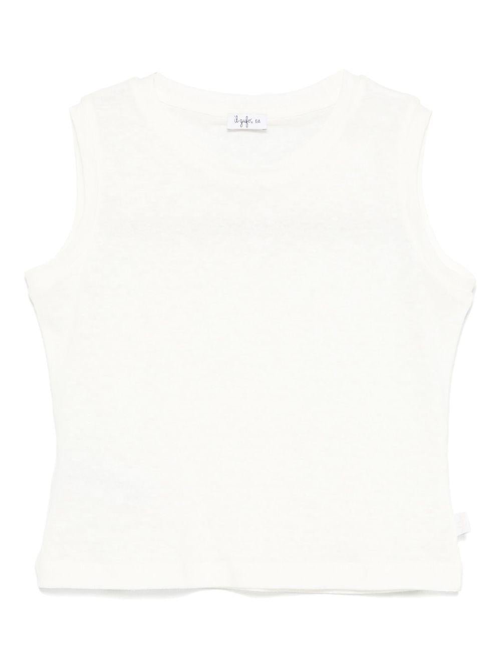 T-shirt smanicata per bambina Il Gufo bianco con mini targhetta - Rubino Kids