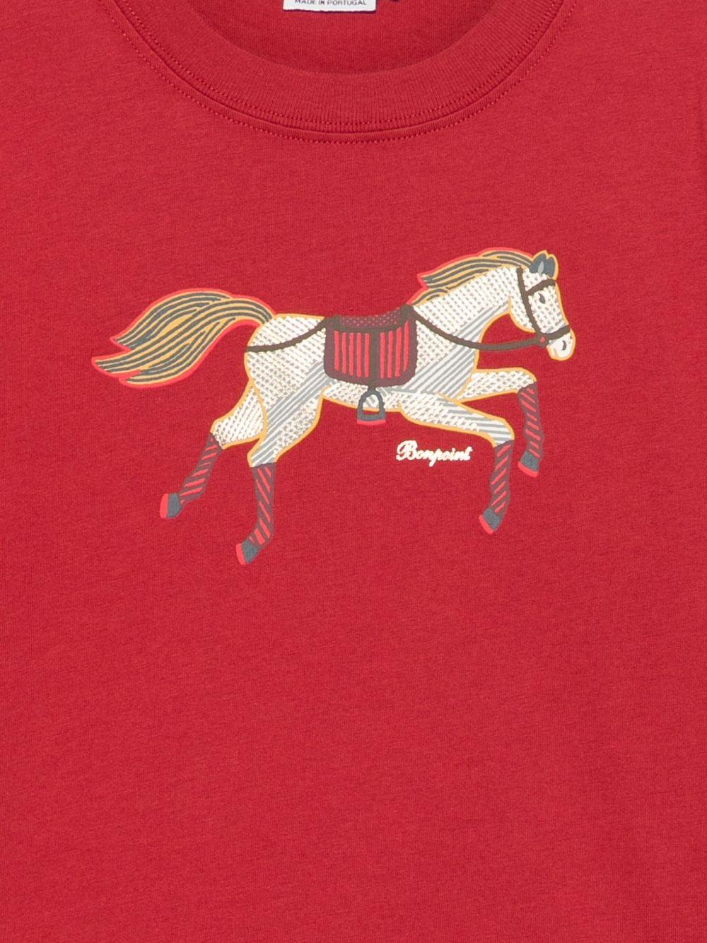 T-shirt Tadda per bambino Bonpoint rossa con stampa cavallo - Rubino Kids