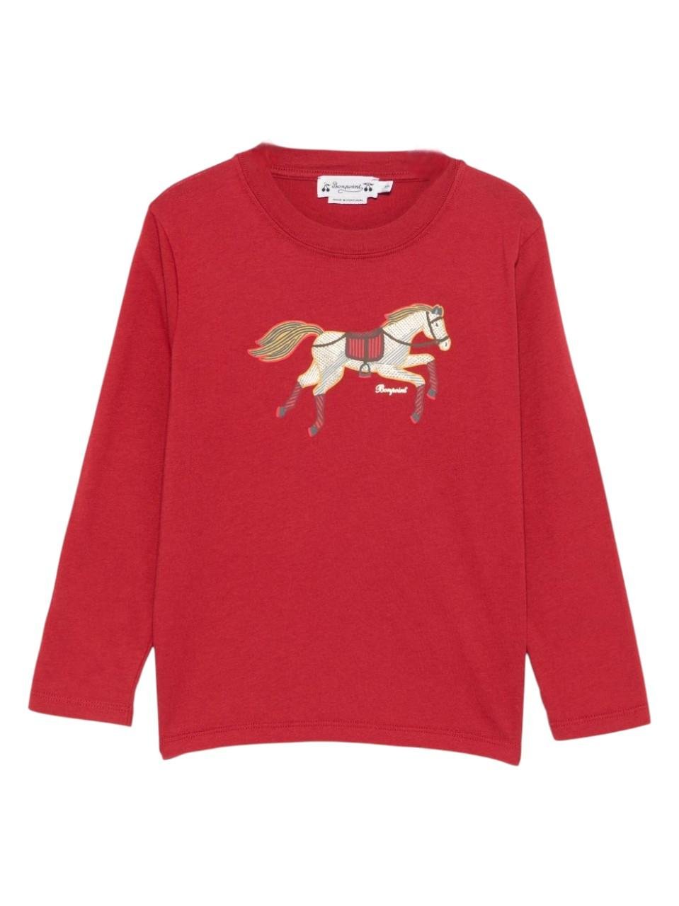 T-shirt Tadda per bambino Bonpoint rossa con stampa cavallo - Rubino Kids