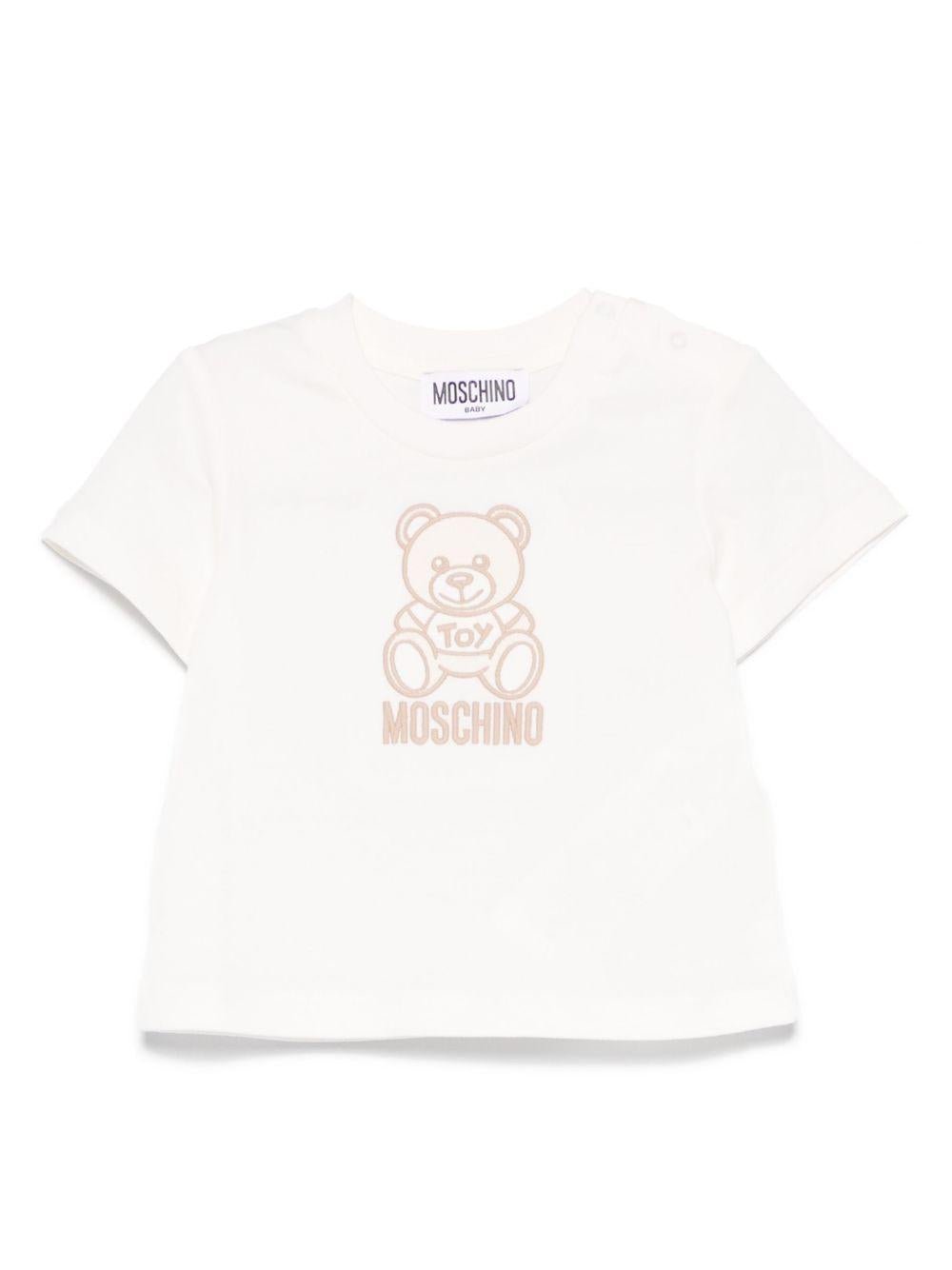 T-shirt Teddy Bear per neonato Moschino Kids bianco con ricamo frontale - Rubino Kids