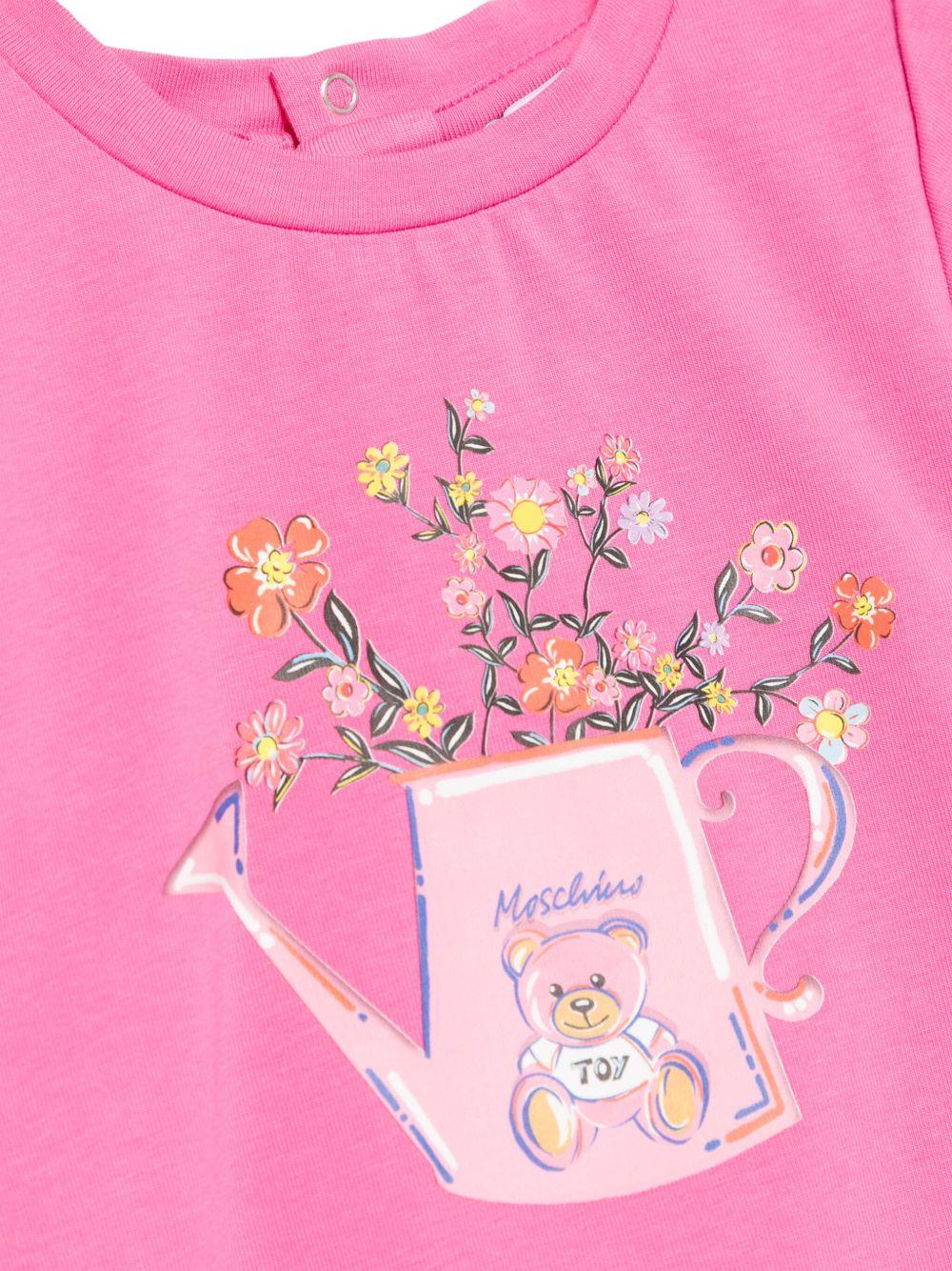 T-shirt Teddy Bear per neonato Moschino Kids rosa con girocollo - Rubino Kids