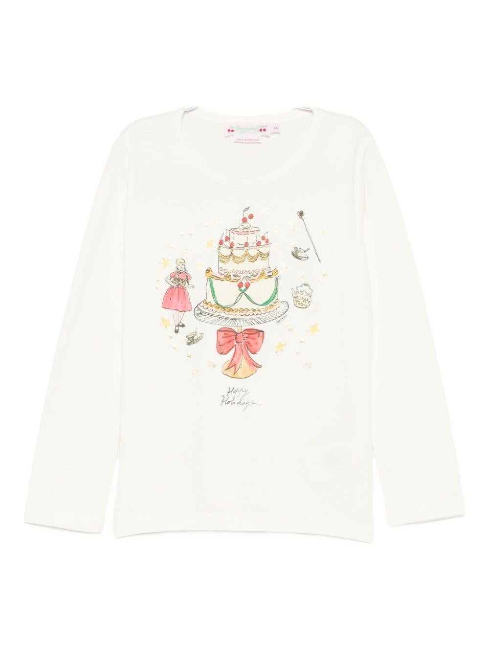 T-shirt Tidjiane per bambina Bonpoint bianca con scritta sul davanti "Happy Holidays" - Rubino Kids