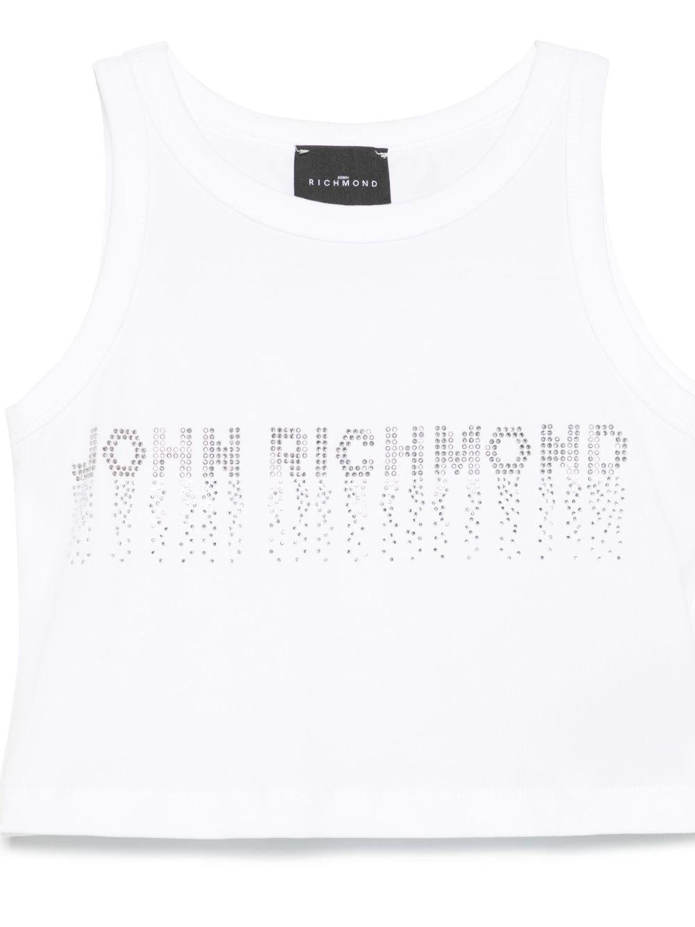 Top con strass per bambina John Richmond Junior bianco con orlo dritto - Rubino Kids