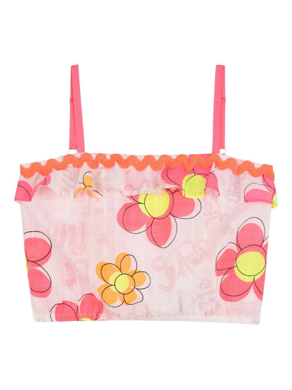 Top per bambina Billieblush bianco a fiori con ruches - Rubino Kids