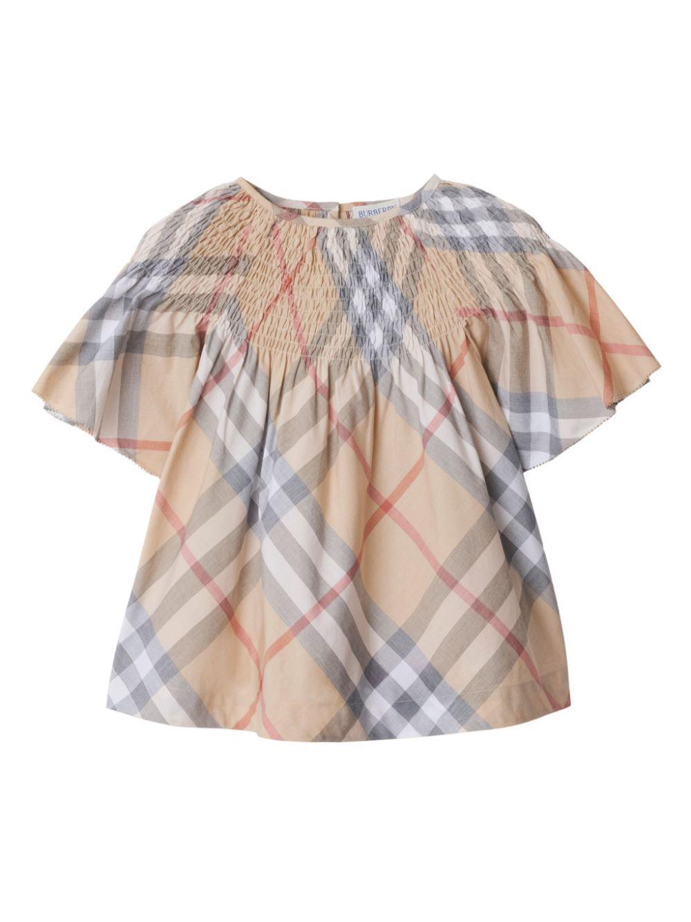 Top per bambina Burberry Kids beige con motivo a quadri - Rubino Kids