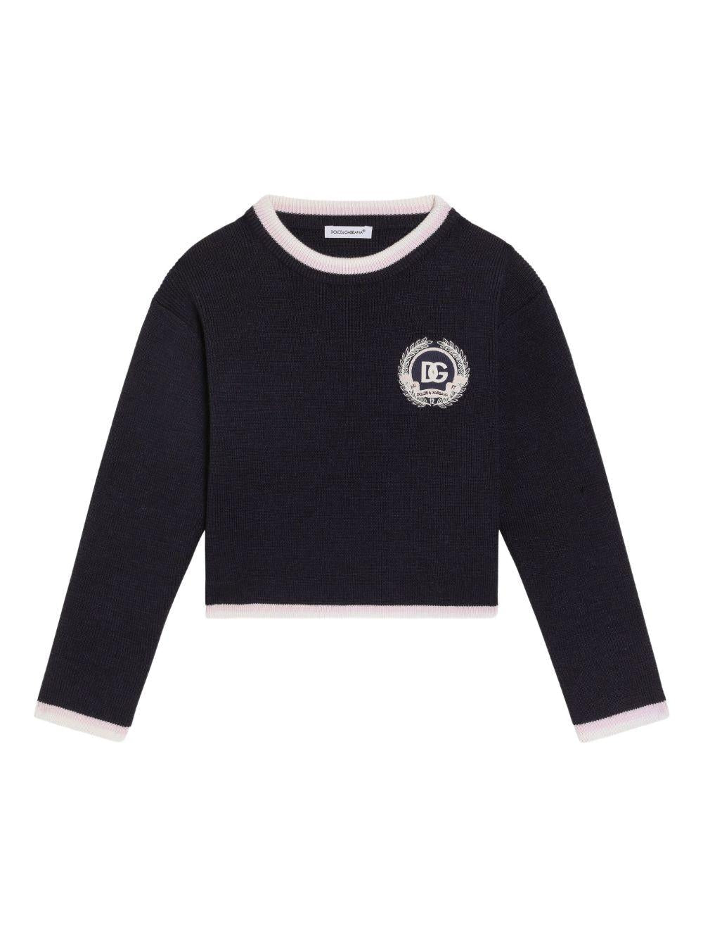 Top per bambina Dolce & Gabbana Kids blu a coste con logo - Rubino Kids