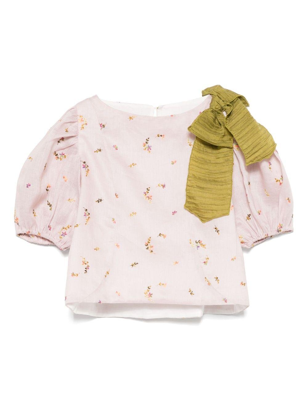 Top per bambina La Stupenderia rosa con ricamo a fiori - Rubino Kids