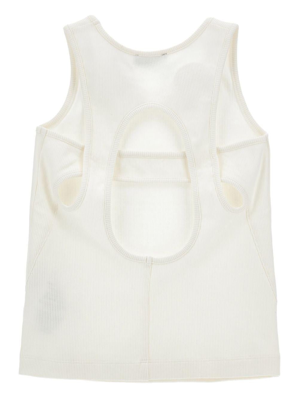 Top per bambina Monnalisa bianco a coste con dettaglio cut - out - Rubino Kids