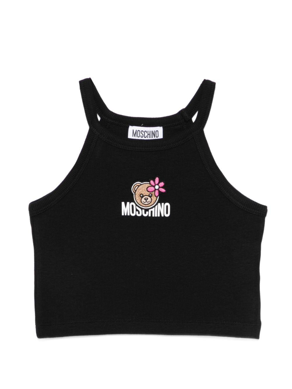 Top per bambina Moschino Kids nero con ricamo Teddy Bear - Rubino Kids