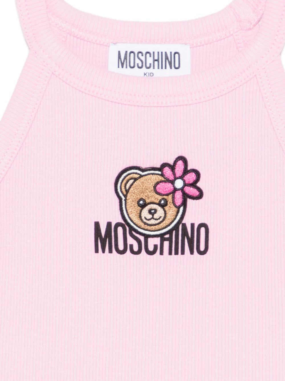 Top per bambina Moschino Kids rosa con stampa Teddy Bear con fiore - Rubino Kids
