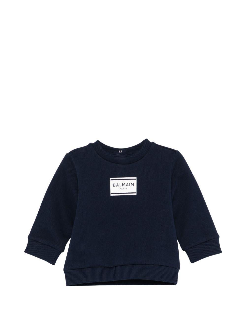 Top per neonato Balmain Kids blu scuro con stampa logo - Rubino Kids
