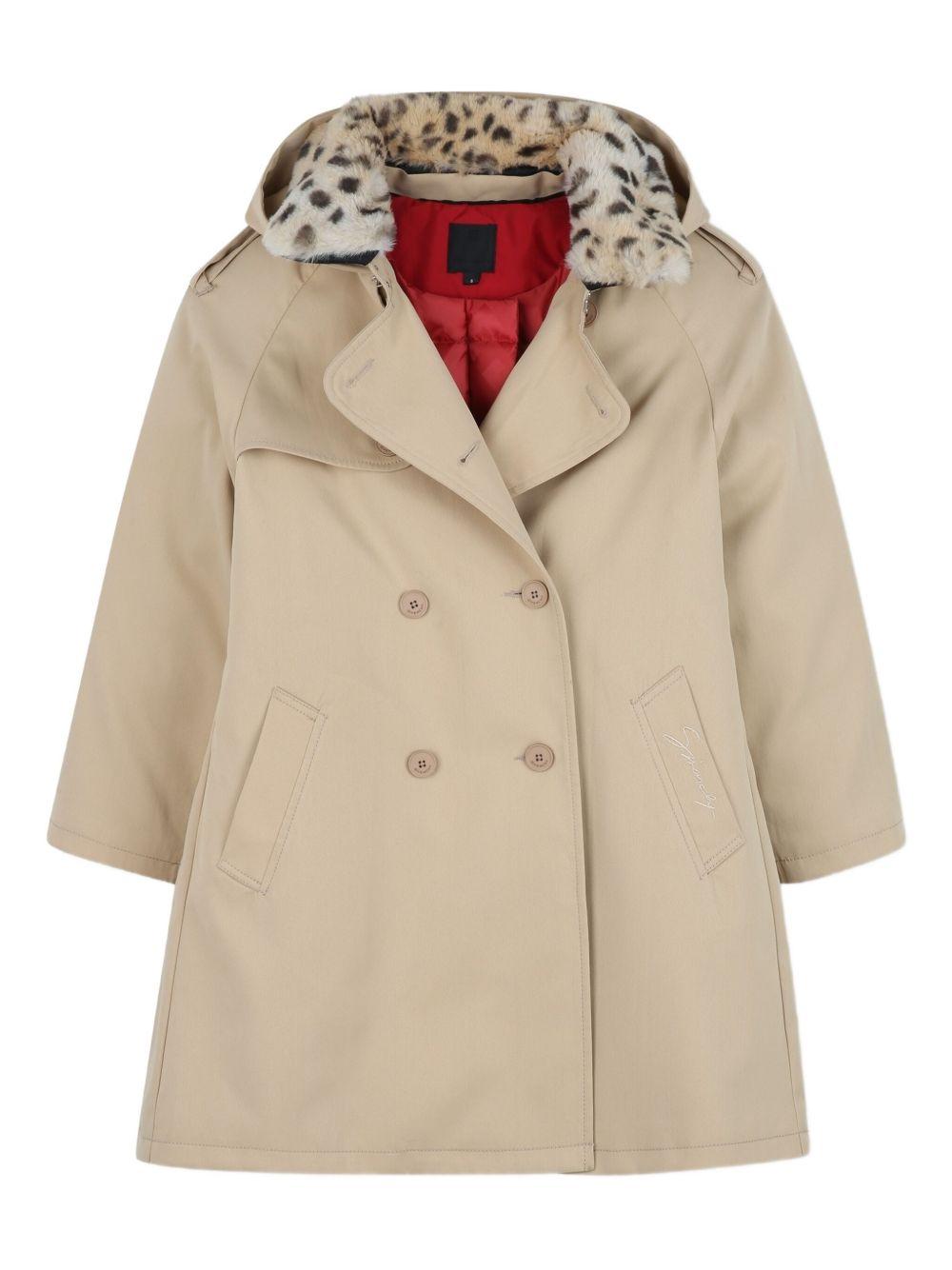 Trench per bambina Givenchy Kids beige con colletto leopardato - Rubino Kids