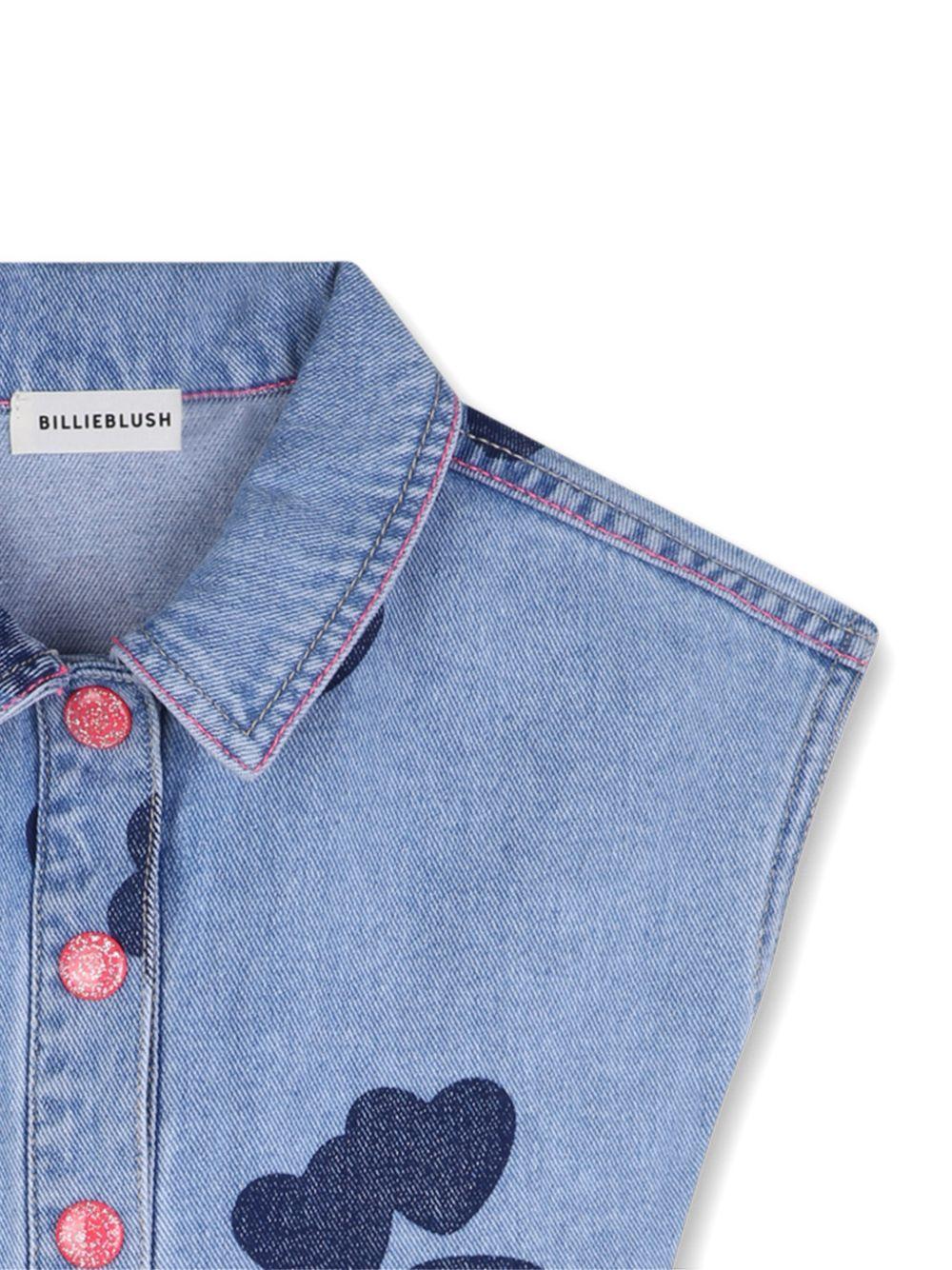 Tuta corta per bambina Billieblush in denim con stampa cuori - Rubino Kids