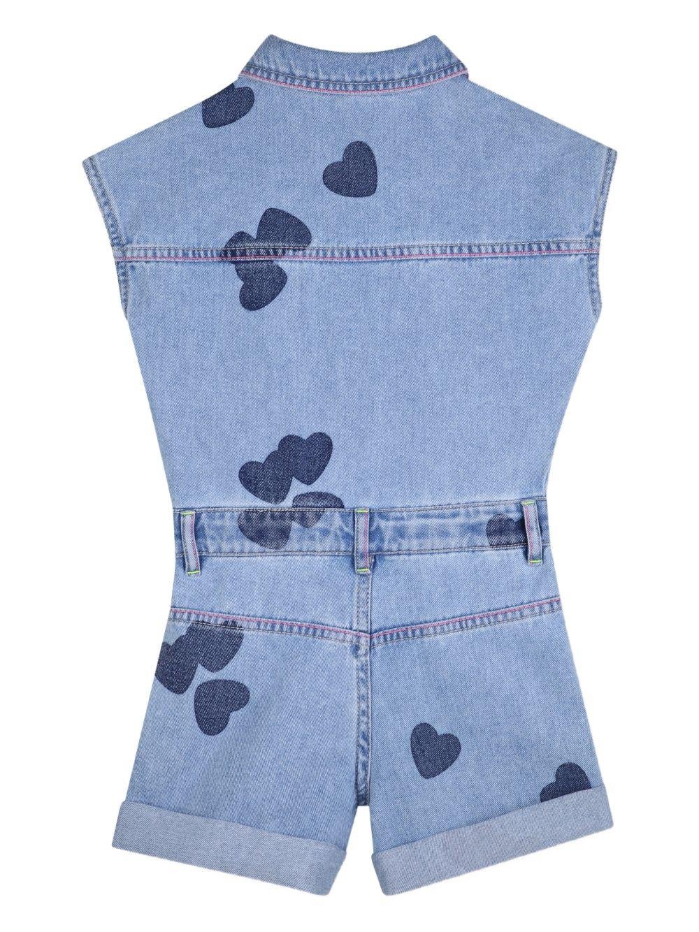 Tuta corta per bambina Billieblush in denim con stampa cuori - Rubino Kids