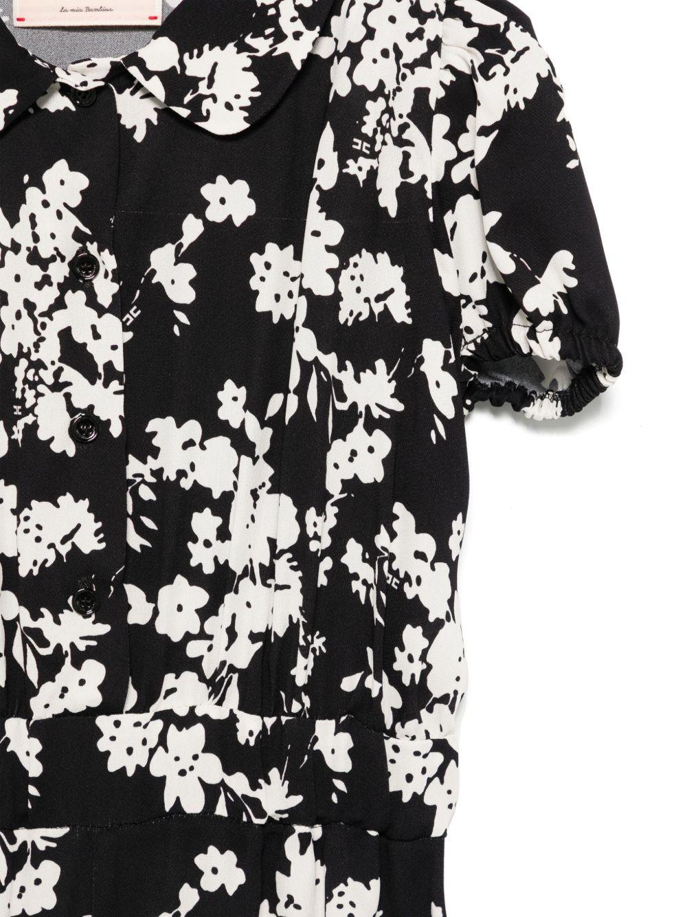 Tuta corta per bambina Elisabetta Franchi La Mia Bambina nero a fiori - Rubino Kids