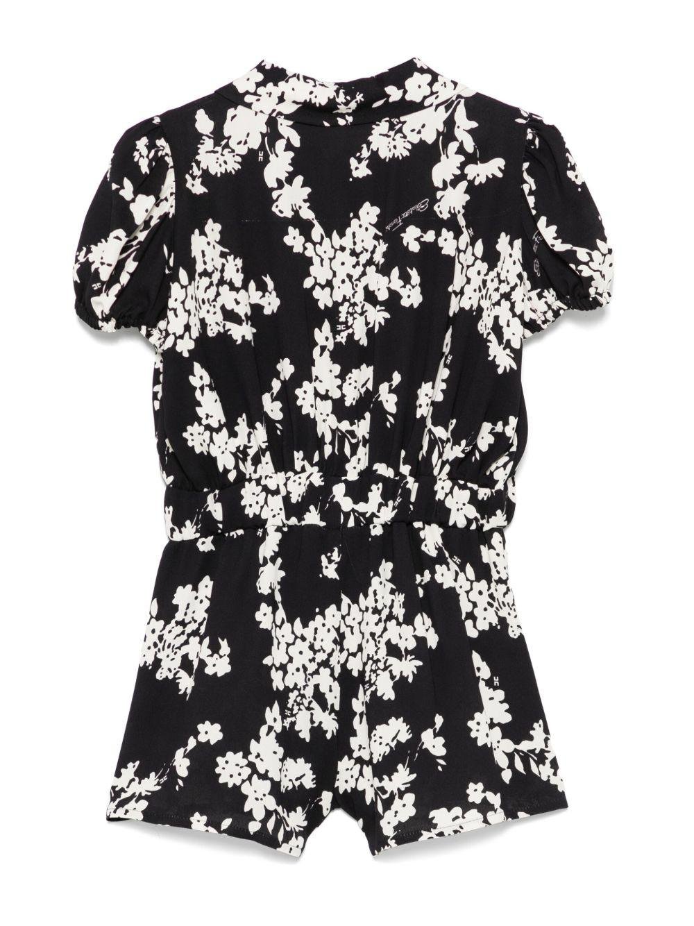 Tuta corta per bambina Elisabetta Franchi La Mia Bambina nero a fiori - Rubino Kids