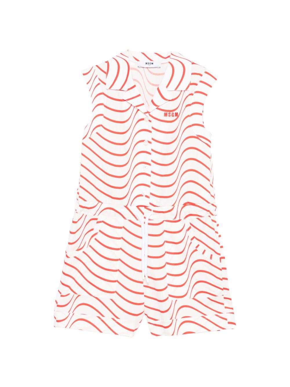 Tuta intera per bambina MSGM Kids bianca con motivo a onde rosse - Rubino Kids