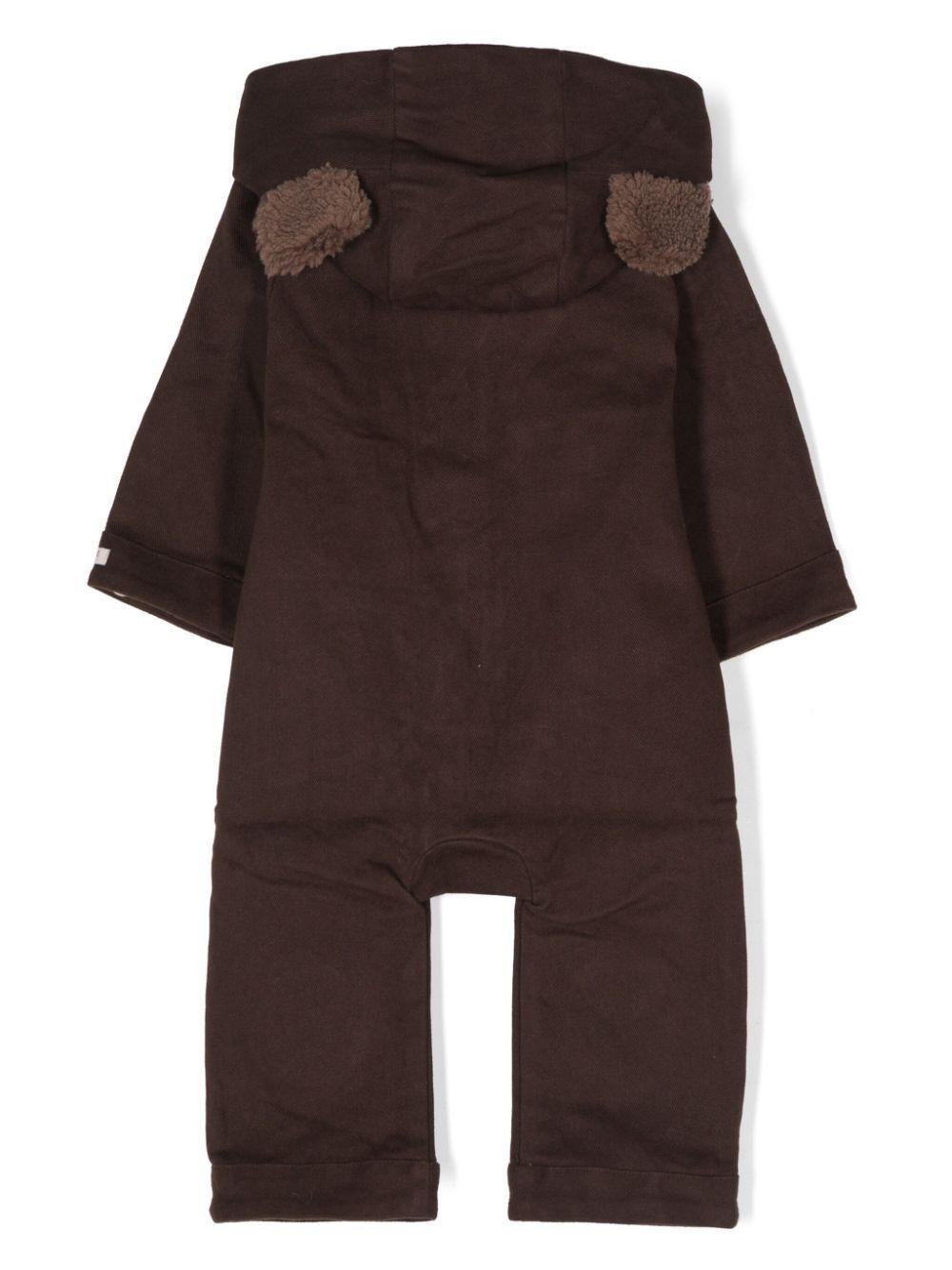 Tuta intera per neonato Donsje Lonik marrone con applicazione con orecchie da animale - Rubino Kids