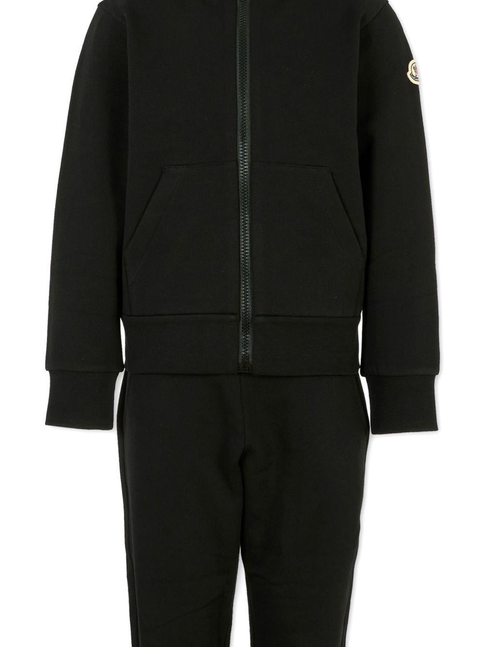 Tuta sportiva per bambino Moncler Enfant nero con zip e cappuccio (2 pezzi) - Rubino Kids