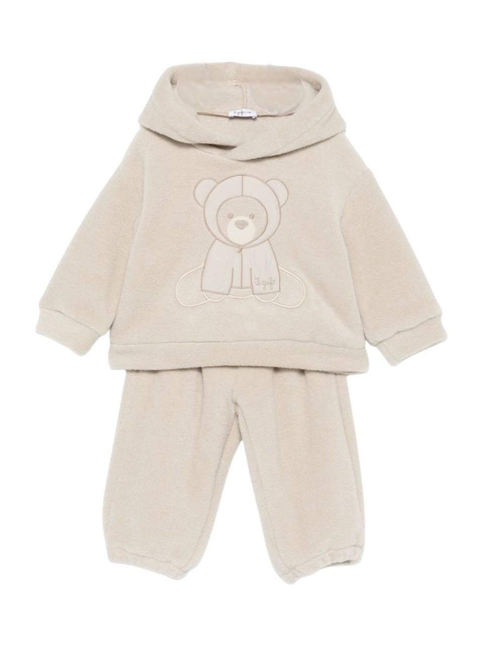 Tuta sportiva per neonato Il Gufo beige con stampa orsetto sul davanti - Rubino Kids