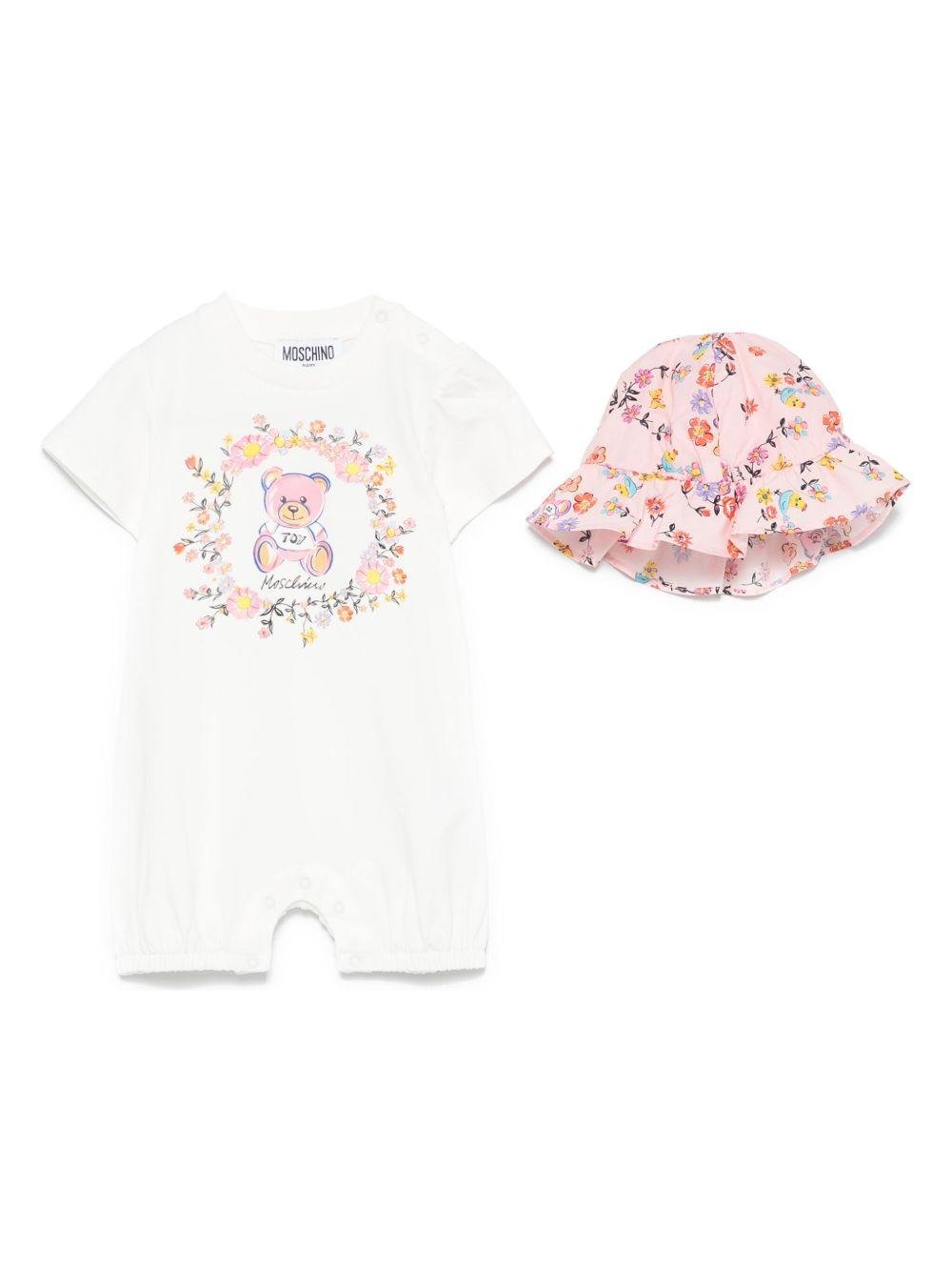 Tutina con stampa Teddy Bear per neonata Moschino Kids bianco con girocollo - Rubino Kids