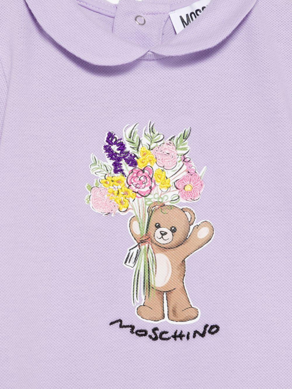 Tutina e cappellino per neonata Moschino Kids lilla con stampa Bear - Rubino Kids