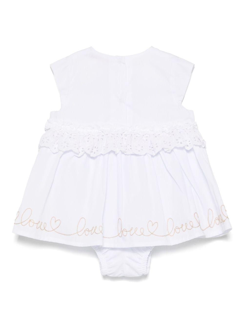 Tutina per neonata Monnalisa bianco in cotone con ruches e maniche ad aletta - Rubino Kids