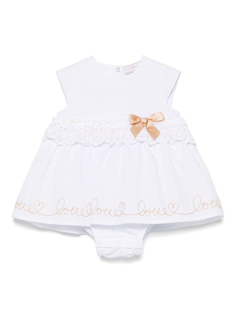 Tutina per neonata Monnalisa bianco in cotone con ruches e maniche ad aletta - Rubino Kids