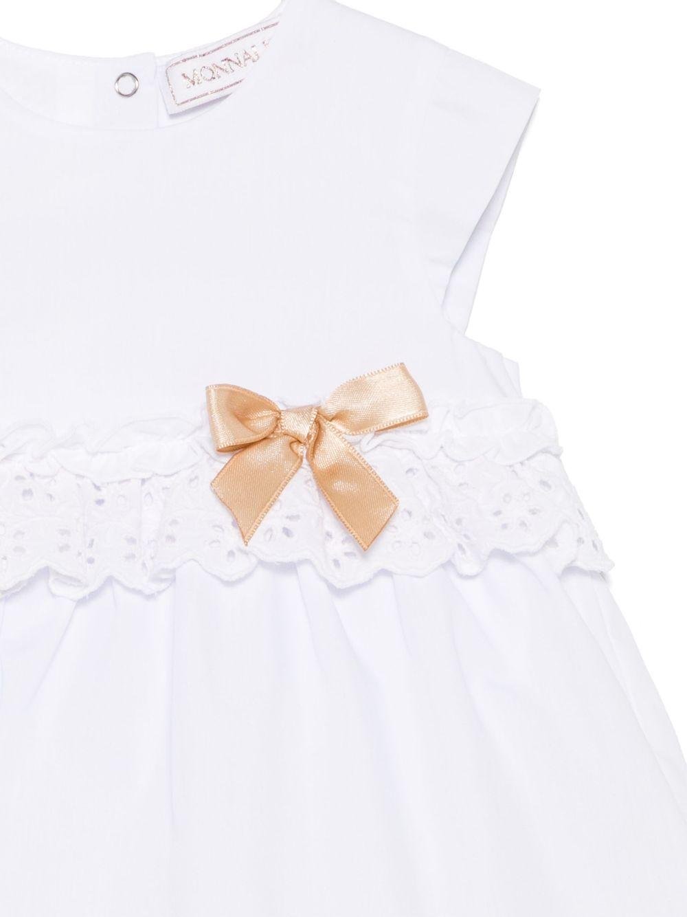 Tutina per neonata Monnalisa bianco in cotone con ruches e maniche ad aletta - Rubino Kids