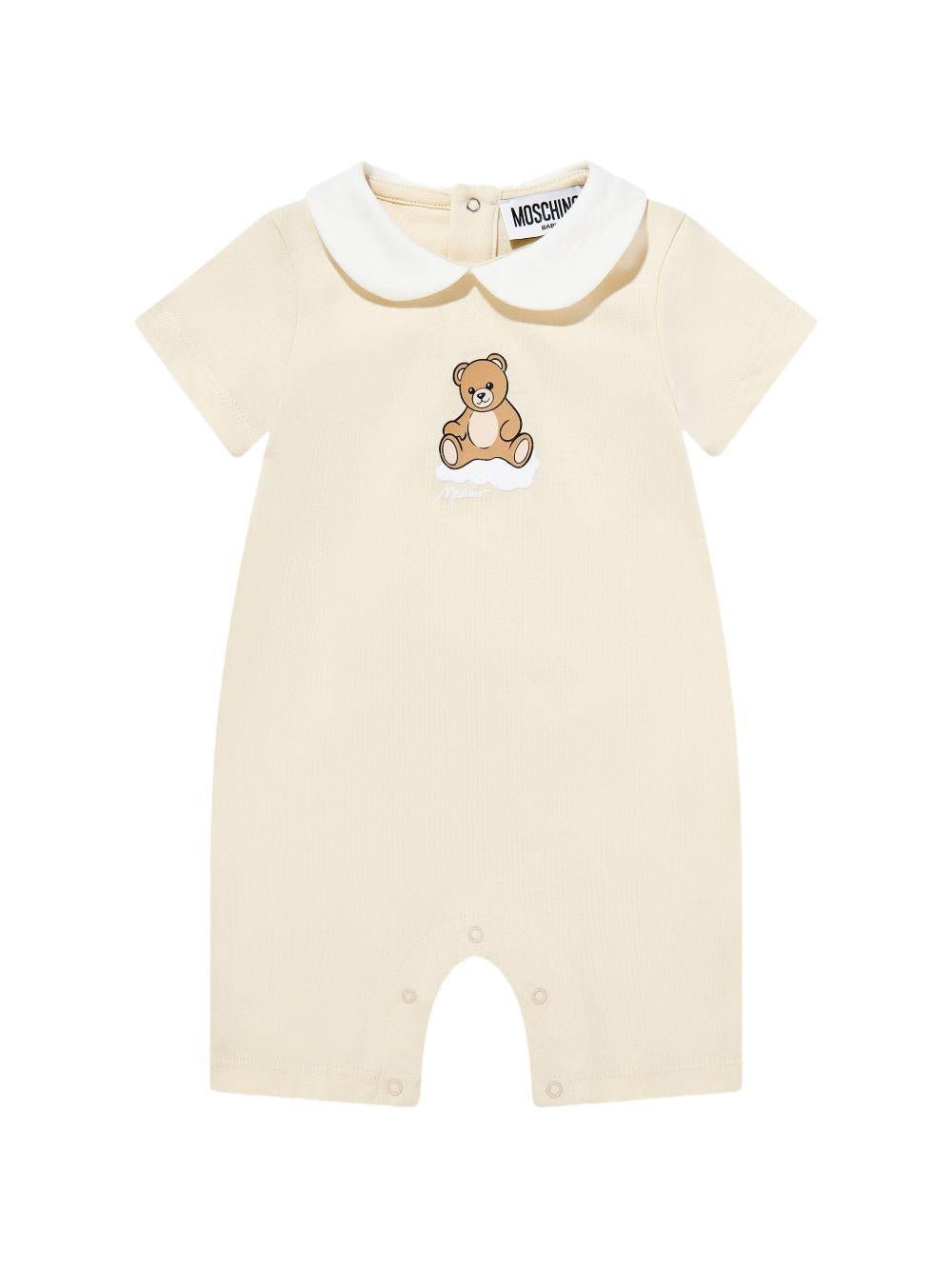 Tutina per neonati Moschino Kids beige con stampa Teddy Bear su nuvola - Rubino Kids