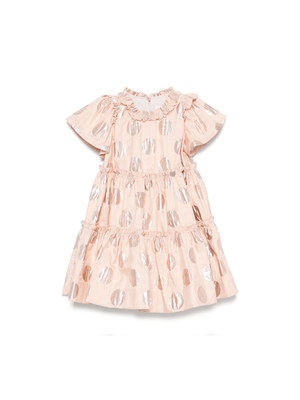 Abito a pois per bambina Monnalisa rosa con rifinitura con ruches