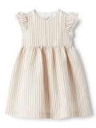 Abito a righe per neonata Il Gufo beige con dettagli plissettati - Rubino Kids