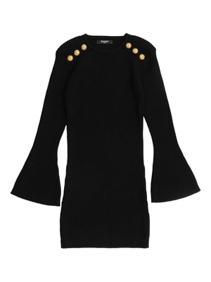 Balmain Kids black embossed button-up dress for girls