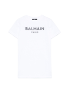 Abito con logo in rilievo per bambina Balmain Kids bianco con girocollo - Rubino Kids
